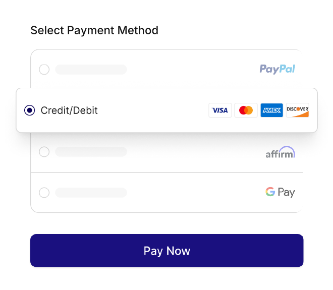 Selecting a standard credit or debit card to purchase the Papaya Pillow