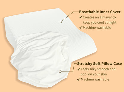 The Papaya Pillow features two machine washable covers. The inner cover creates and air layer for a comfortable sleep climate and the outer pillow case feels smooth and cool on your skin.