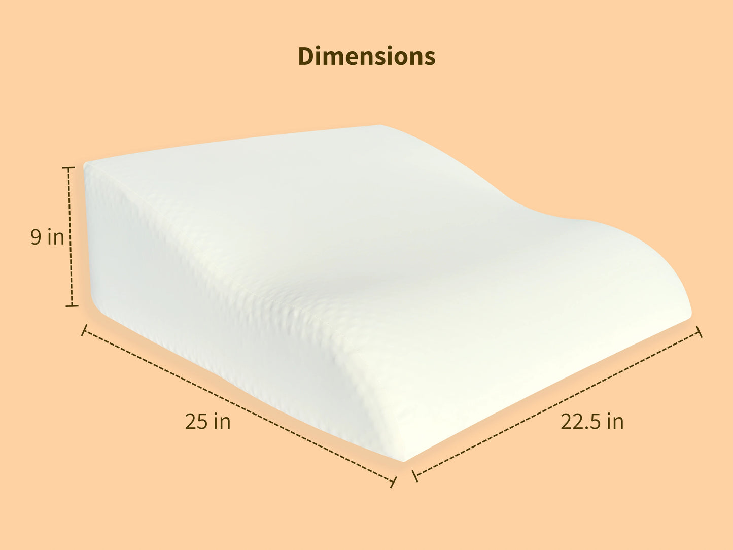 The Papaya Pillow measures 25 in x 22.5 in x 9 in
