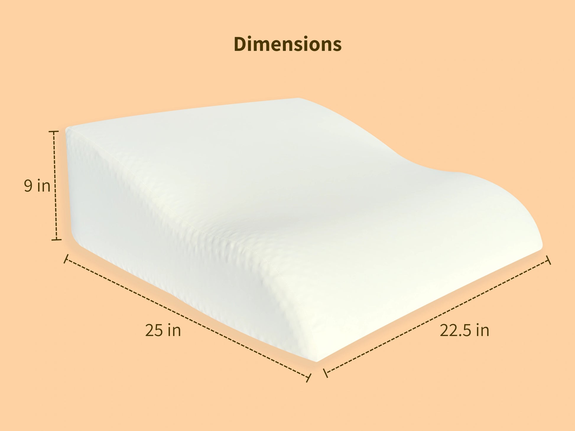 The Papaya Pillow measures 25 in x 22.5 in x 9 in